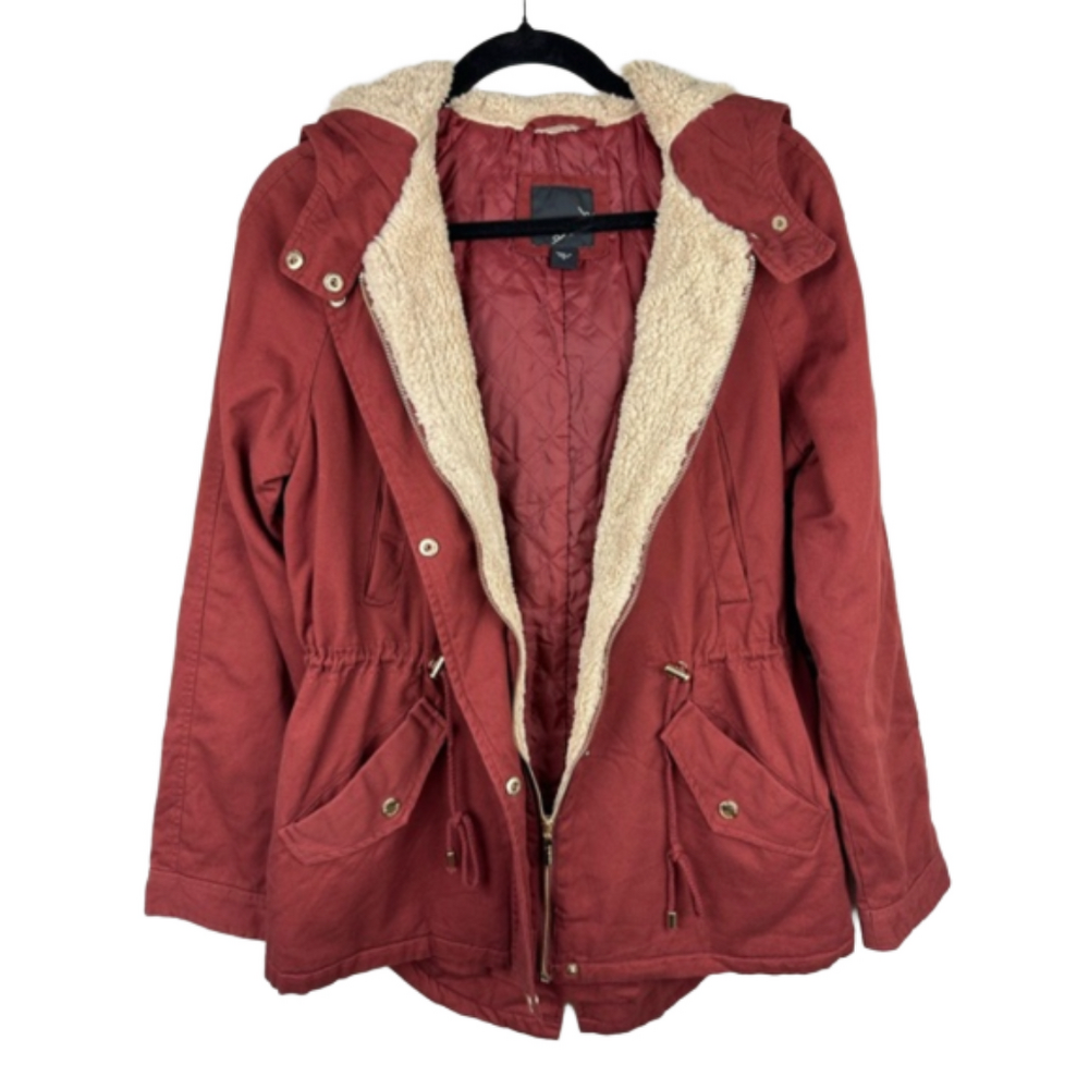 COLLECTION B Women’s medium Anorak hooded sherpa trim brick red jacket NWOT - Picture 13 of 13